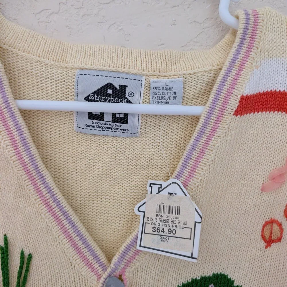 Vintage Story Book Knits Garden Spring Butter Yellow Cardigan Size L NWT - Picture 7 of 9